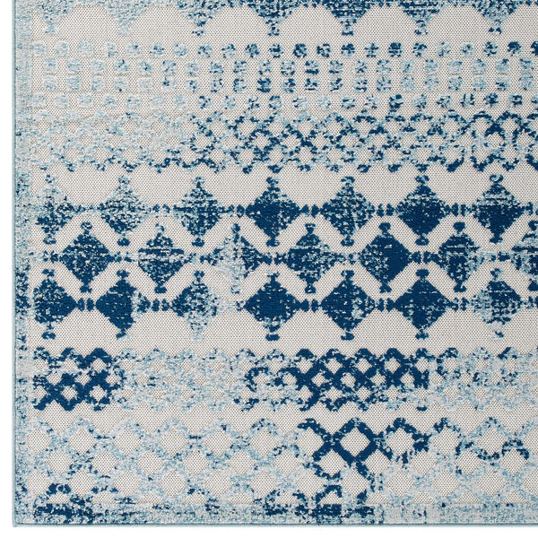 Modway Reflect Giada Distressed Vintage Abstract Diamond Moroccan Trellis 8x10 Indoor and Outdoor Area Rug Ivory and Blue | Rugs | Modishstore-3