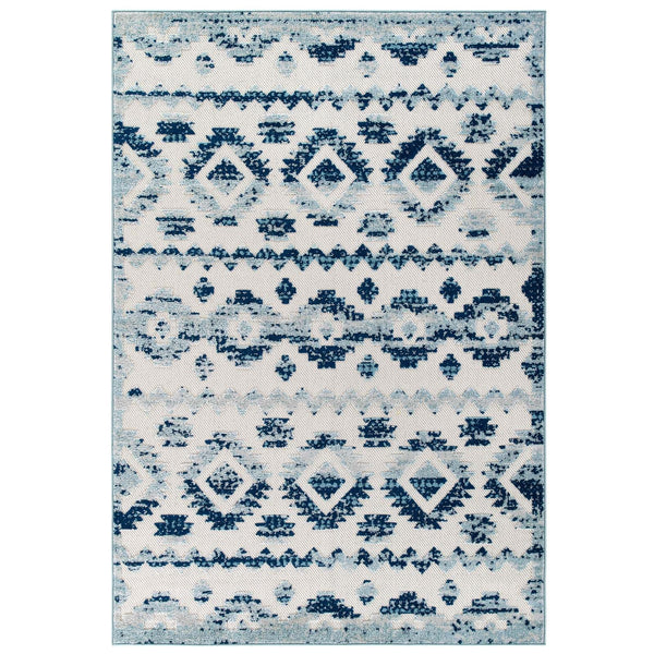 Modway Reflect Takara Distressed Contemporary Abstract Diamond Moroccan Trellis 8x10 Indoor and Outdoor Area Rug Ivory and Blue | Rugs | Modishstore-2