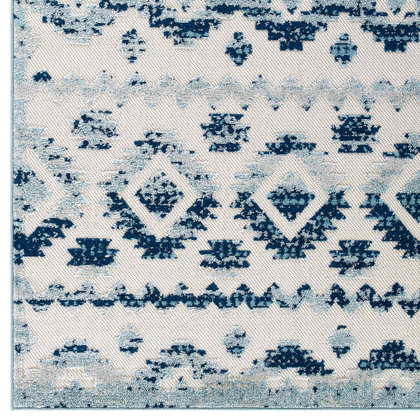 Modway Reflect Takara Distressed Contemporary Abstract Diamond Moroccan Trellis 8x10 Indoor and Outdoor Area Rug Ivory and Blue | Rugs | Modishstore-3