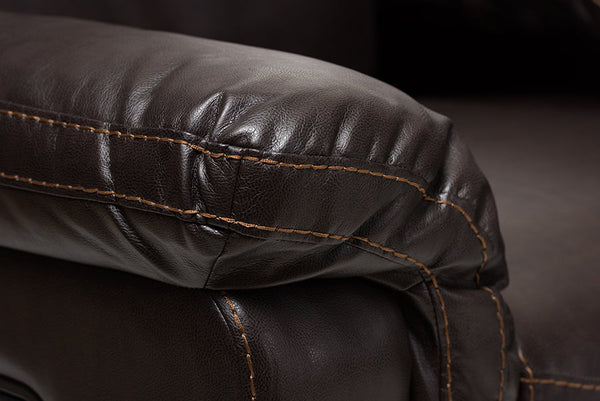 baxton studio roland modern and contemporary dark brown faux leather 2 piece sectional with recliner and storage chaise | Modish Furniture Store-9