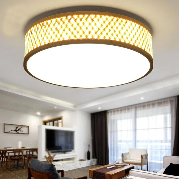 Round Bamboo Wicker Rattan Acrylic LED Ceiling Light by Artisan Living | ModishStore | Ceiling Lamps