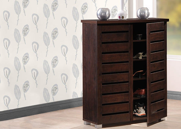 Baxton Studio Adalwin Modern and Contemporary 2-Door Dark Brown Wooden Entryway Shoes Storage Cabinet | Modishstore | Cabinets