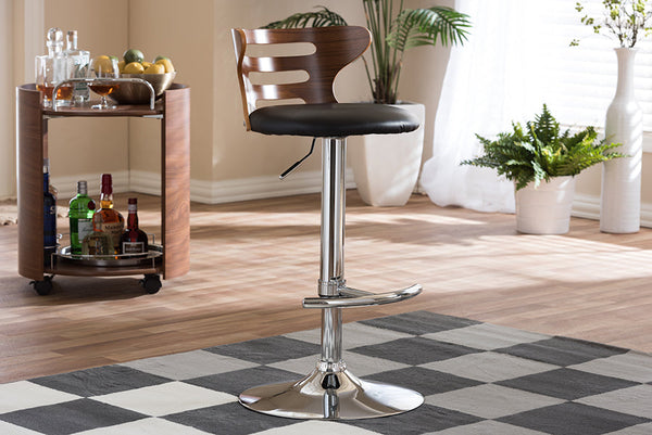 baxton studio buell walnut and black modern bar stool | Modish Furniture Store-4