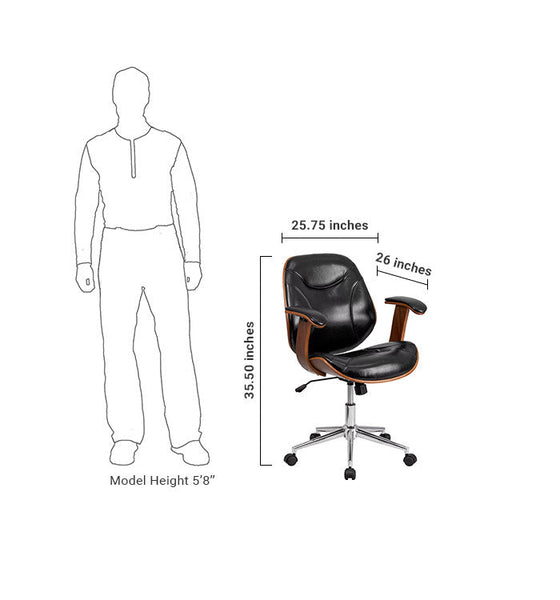 Flash Furniture Mid-Back Black Leather Executive Wood Swivel Office Chair | Office Chairs | Modishstore-5