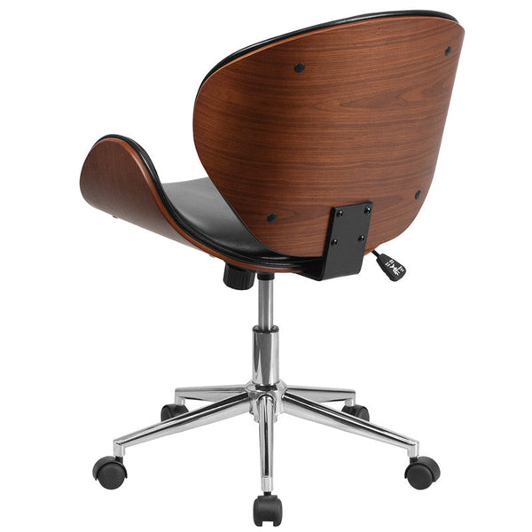 Flash Furniture Mid-Back Walnut Wood Swivel Conference Chair In Black Leather | Office Chairs | Modishstore-3