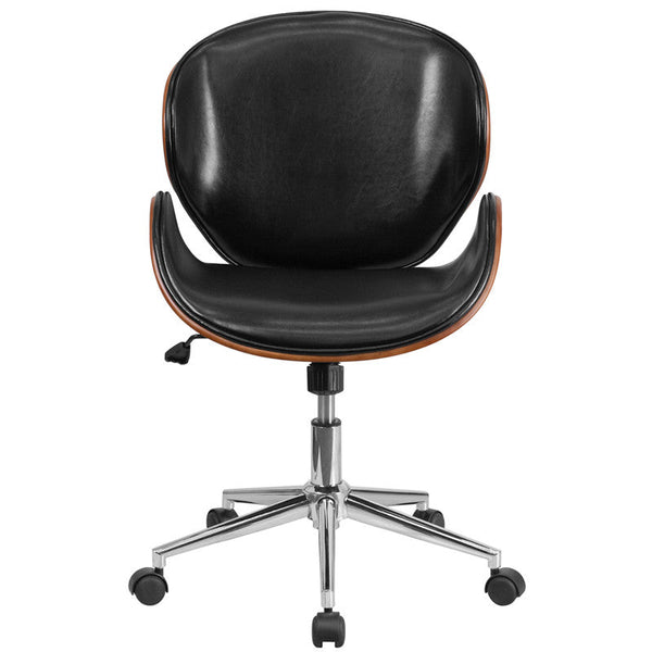 Flash Furniture Mid-Back Walnut Wood Swivel Conference Chair In Black Leather | Office Chairs | Modishstore-2