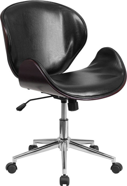 Flash Furniture Mid-Back Mahogany Wood Swivel Conference Chair In Black Leather | Office Chairs | Modishstore