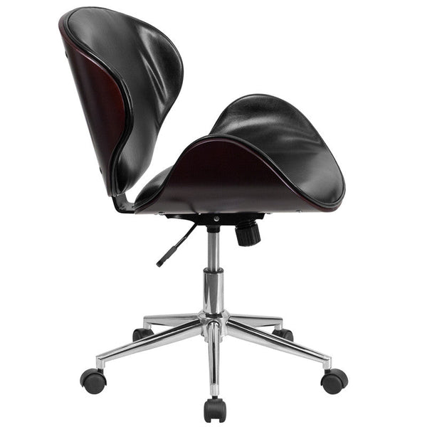 Flash Furniture Mid-Back Mahogany Wood Swivel Conference Chair In Black Leather | Office Chairs | Modishstore-4