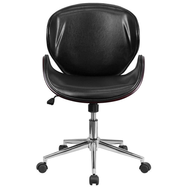 Flash Furniture Mid-Back Mahogany Wood Swivel Conference Chair In Black Leather | Office Chairs | Modishstore-2