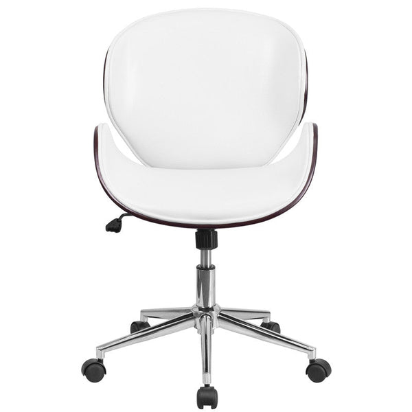 Flash Furniture Mid-Back Mahogany Wood Swivel Conference Chair In White Leather | Office Chairs | Modishstore-2