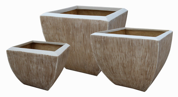 Screen Gems Square Flower Pot, Ribbed Finish - Set/3 - SGS-2002 | Planters, Troughs & Cachepots | Modishstore-2