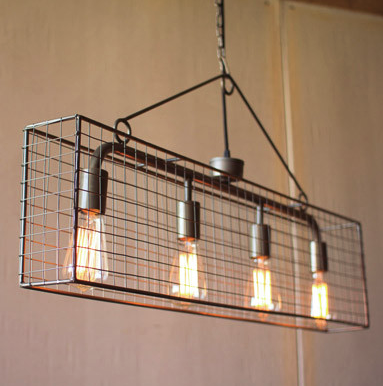 Kalalou Four Bulb Wire Mesh Horizontal Pendant Light | Modishstore | Pendant Lamps