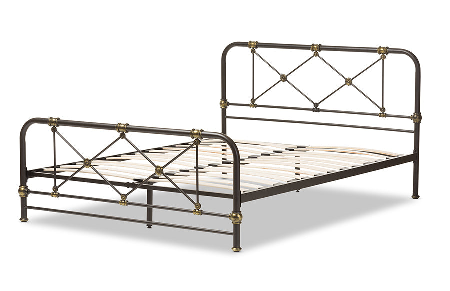baxton studio beatrice modern and contemporary stippled black finished metal queen size platform bed | Modish Furniture Store-7