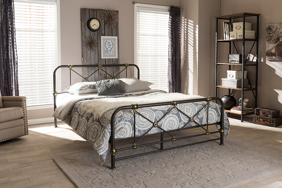 Baxton Studio Beatrice Modern And Contemporary Stippled Black Finished Metal Queen Size Platform Bed | Modishstore | Beds