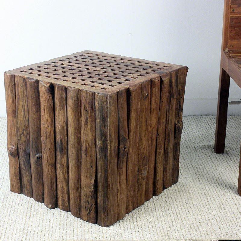 Haussmann Teak Timber Block Lattice 18" H - Teak Oil | End Tables | Modishstore-4