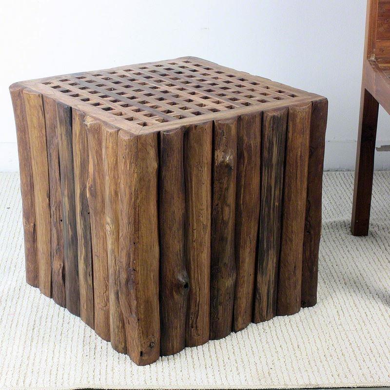 Haussmann Teak Timber Block Lattice 18" H - Teak Oil | End Tables | Modishstore