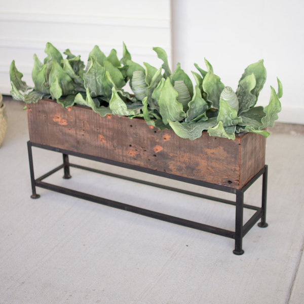 Kalalou Recycled Wooden Planter With Iron Base | Modishstore | Outdoor Planters, Troughs & Cachepots