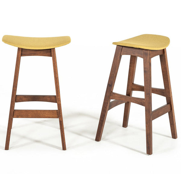 Vig Furniture Modrest Steed Modern Yellow & Walnut Bar Stool - Set of 2 | Modishstore | Bar Stools