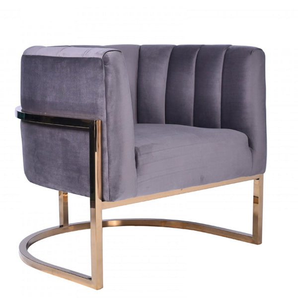 Vig Furniture Modrest Landau Modern Grey Velvet & Gold Accent Chair | Modishstore | Accent Chairs-3