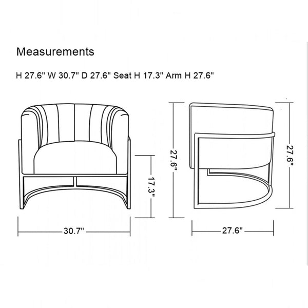 Vig Furniture Modrest Landau Modern Grey Velvet & Gold Accent Chair | Modishstore | Accent Chairs-2