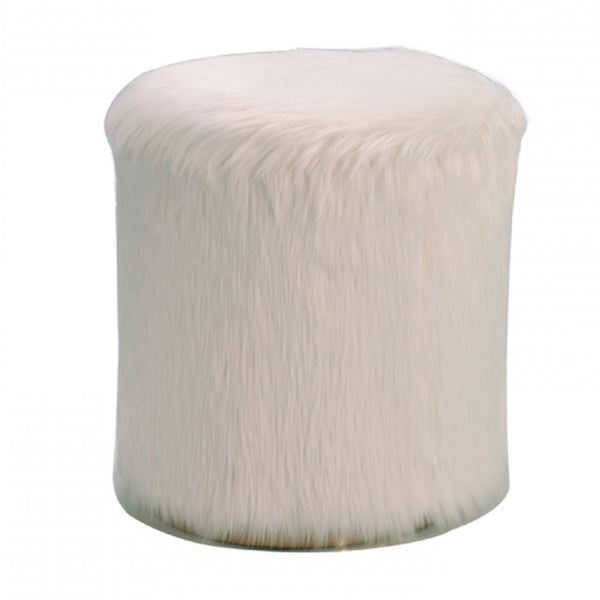 Vig Furniture Modrest Ghent Modern White Faux Fur & Gold Ottoman | Modishstore | Ottomans