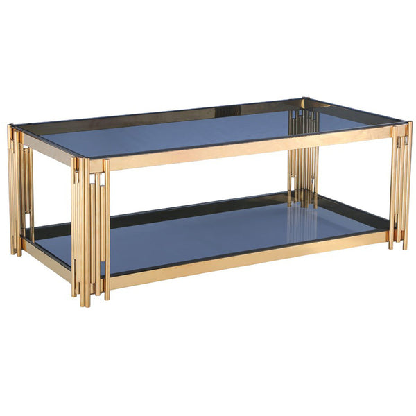 Vig Furniture Modrest Alameda Modern Smoked Glass & Gold Coffee Table | Modishstore | Coffee Tables