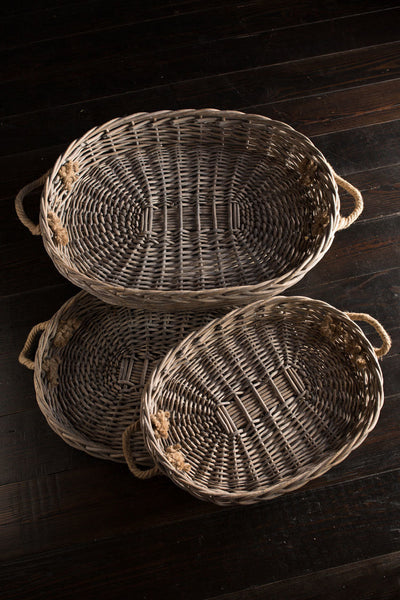 Vagabond Vintage XLarge Oval Willow Serving Trays - Set of 3 | Modishstore | Trays-2