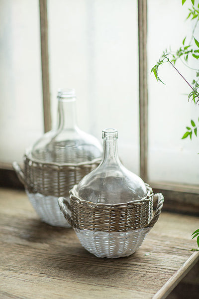 Glass Demijohns with Handled Wicker Base | Modishstore | Bins, Baskets & Buckets