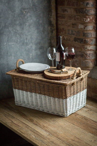 Vagabond Vintage Flat Top Willow Basket with Rope Handles | Modishstore | Bins, Baskets & Buckets