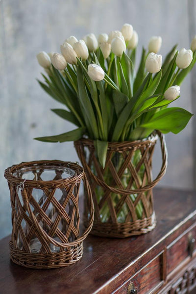 Vagabond Vintage Thick Glass and Wicker Vase with Handle | Modishstore | Vases-4