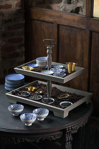 Wood Rectangle 2 Tier Tray | Modishstore | Cake & Tiered Stands