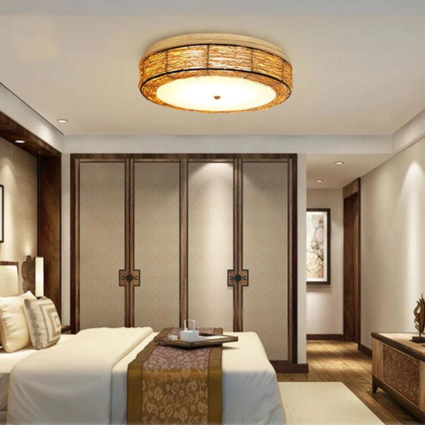 Wood Wicker Rattan Round Ceiling Light by Artisan Living | ModishStore | Ceiling Lamps