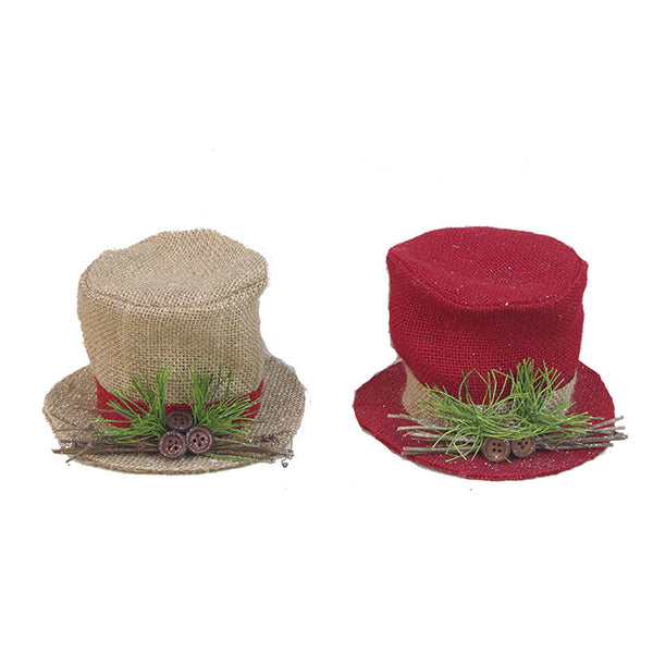 A&B Home Burlap Hat Christmas Ornaments -2Pc/Box - Set Of 6