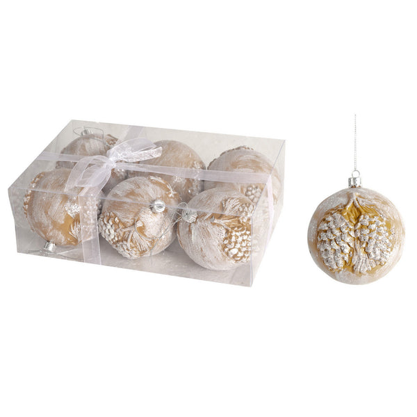 A&B Home Pinecone Relief Christmas Ornaments - 6Pc/Box - Set Of 6