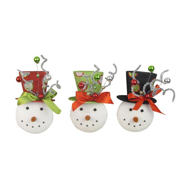 A&B Home Snowman Head Christmas Ornaments - 3 Asst Pc/Box - Set Of 6