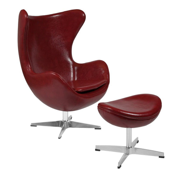 Flash Furniture Cordovan Leather Egg Chair with Tilt-Lock Mechanism and Ottoman | Lounge Chairs | Modishstore