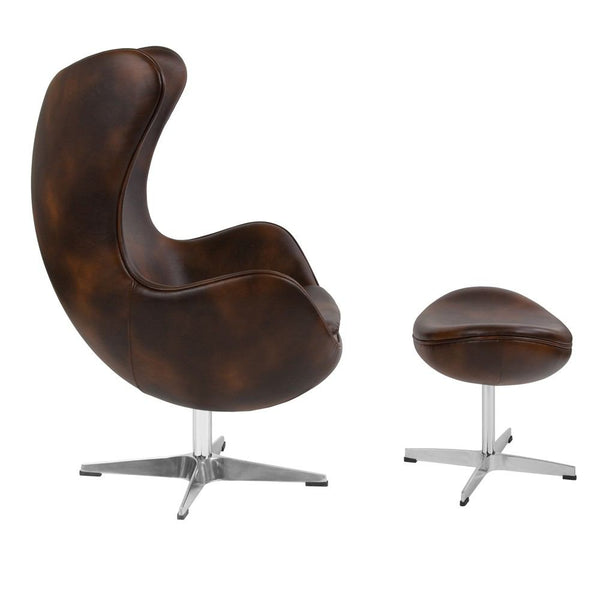 Flash Furniture Bomber Jacket Leather Egg Chair with Tilt-Lock Mechanism and Ottoman | Lounge Chairs | Modishstore-2
