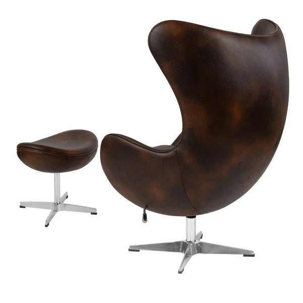 Flash Furniture Bomber Jacket Leather Egg Chair with Tilt-Lock Mechanism and Ottoman | Lounge Chairs | Modishstore-3