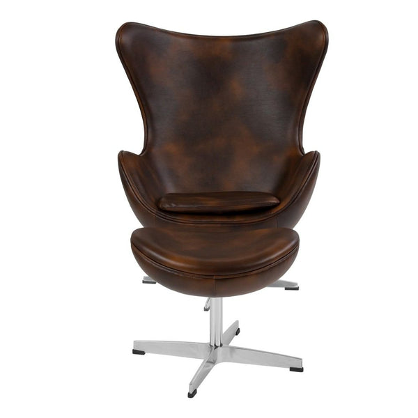 Flash Furniture Bomber Jacket Leather Egg Chair with Tilt-Lock Mechanism and Ottoman | Lounge Chairs | Modishstore-4