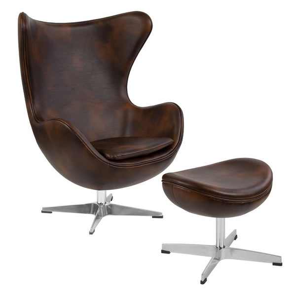 Flash Furniture Bomber Jacket Leather Egg Chair with Tilt-Lock Mechanism and Ottoman | Lounge Chairs | Modishstore