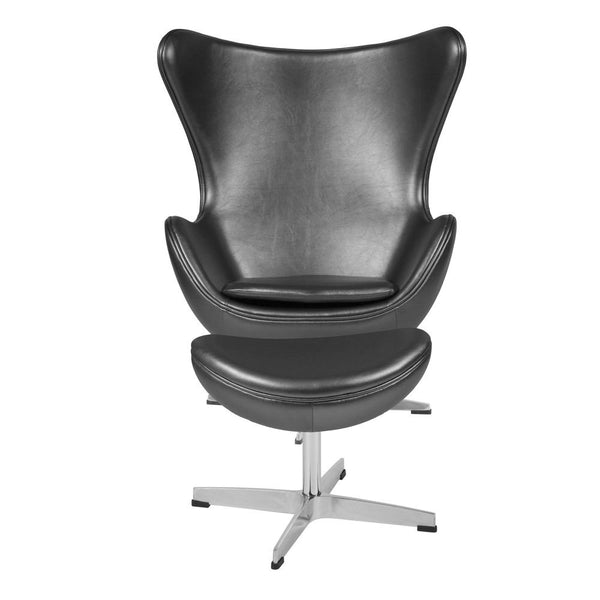 Flash Furniture Leather Egg Chair with Tilt-Lock Mechanism and Ottoman | Lounge Chairs | Modishstore-6