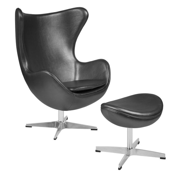 Flash Furniture Leather Egg Chair with Tilt-Lock Mechanism and Ottoman | Lounge Chairs | Modishstore