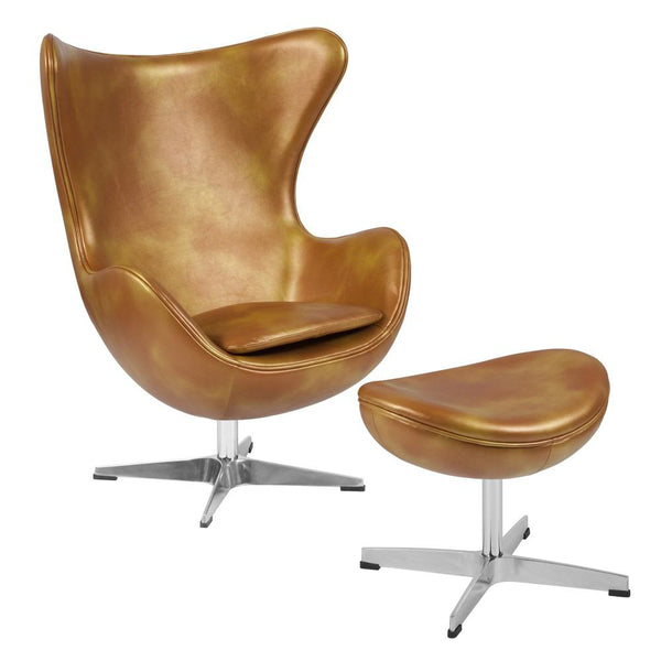 Flash Furniture Leather Egg Chair with Tilt-Lock Mechanism and Ottoman | Lounge Chairs | Modishstore-3