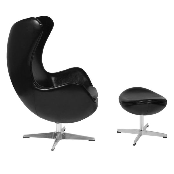 Flash Furniture Leather Egg Chair with Tilt-Lock Mechanism and Ottoman | Lounge Chairs | Modishstore-10