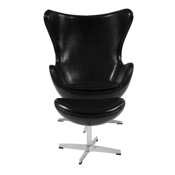 Flash Furniture Leather Egg Chair with Tilt-Lock Mechanism and Ottoman | Lounge Chairs | Modishstore-12