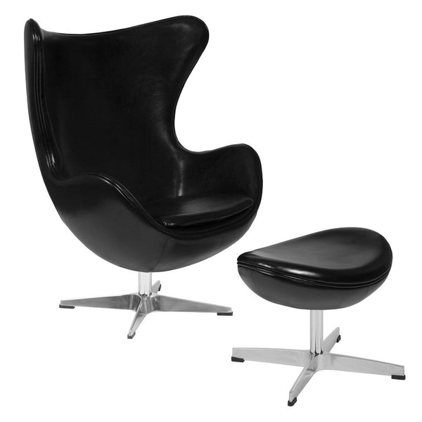 Flash Furniture Leather Egg Chair with Tilt-Lock Mechanism and Ottoman | Lounge Chairs | Modishstore-5