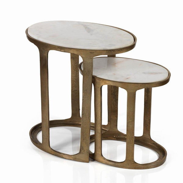 Zodax Nikki Oval Marble and Raw Aluminum Nesting Tables - Set of 2 | Nesting Tables | Modishstore |  IN-6015 -2
