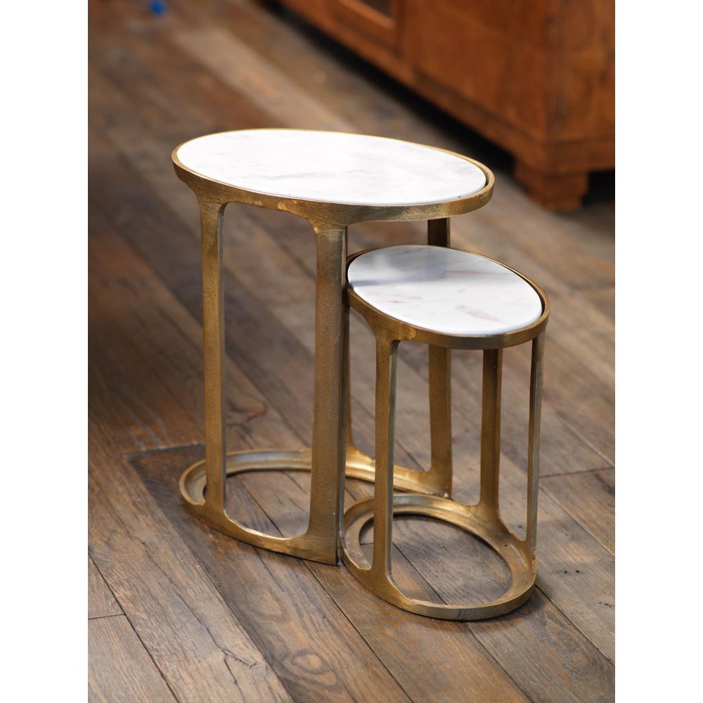 Zodax Nikki Oval Marble and Raw Aluminum Nesting Tables - Set of 2 | Nesting Tables | Modishstore |  IN-6015 