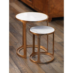 Zodax Nikki Round Marble and Raw Aluminum Nesting Tables - Set of 2