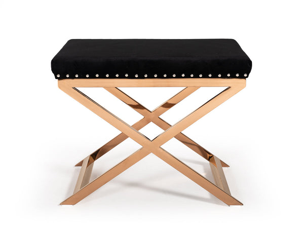 Vig Furniture Modrest Alexia Modern Black Velvet & Rosegold Stool | Modishstore | Stools & Benches